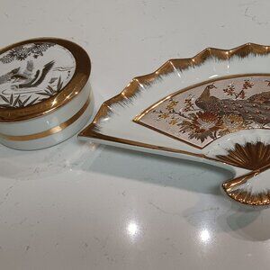 Art Of Chokin Trinket Box and Art Fan Wall Hanging or Plate